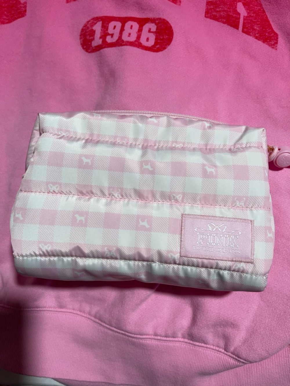 Victoria's Secret PINK Pink & White Check Cosmetic Pouch. Love shack fancy
